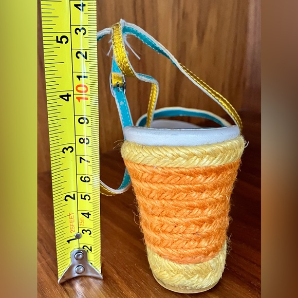 VTG E Made In Italy Colorblock Wedge Espadrilles Sz 37 Cream/Orange/Yellow/Gold - Picture 12 of 16